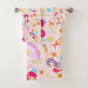 Mermaids Peach Pink Badhandtuch Set