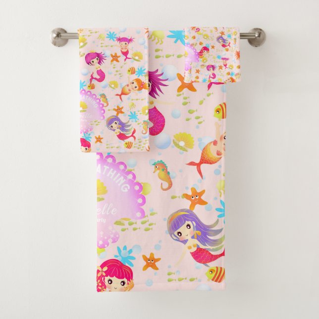 Mermaids Peach Pink Badhandtuch Set (Insitu)