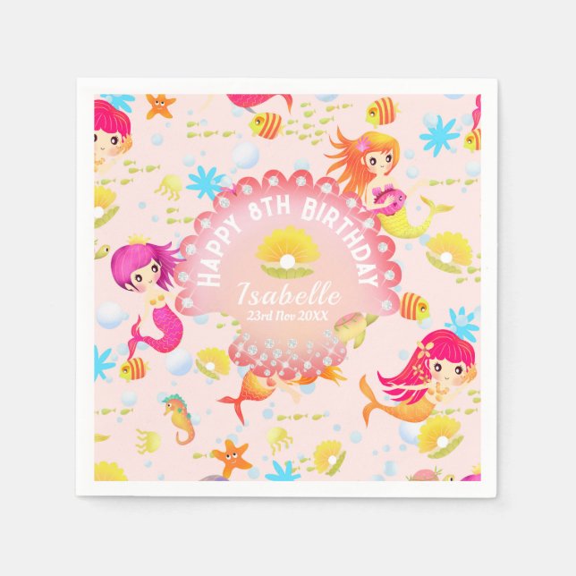 Mermaids Peach Pink Serviette (Vorderseite)