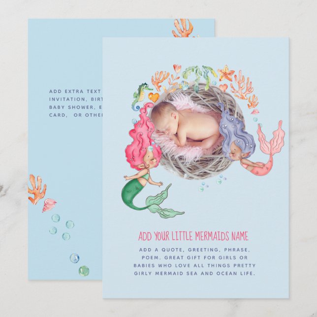 Mermaids Personalisiertes FOTO Einladung Ankündigu (Vorne/Hinten)