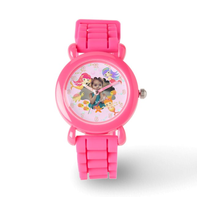 Mermaids Pink Foto Armbanduhr (Vorderseite)