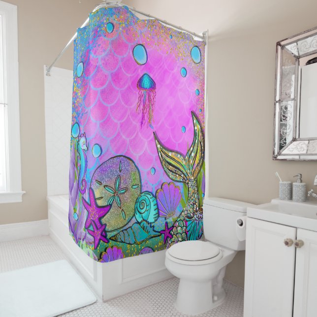 Mermaids & Sea Shells Under the Sea Sparkle Duschvorhang (Beispiel)