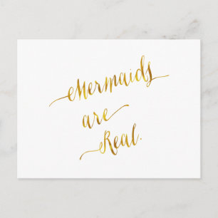 Mermaids sind echte Zitate Gold Imitate Foil White Postkarte