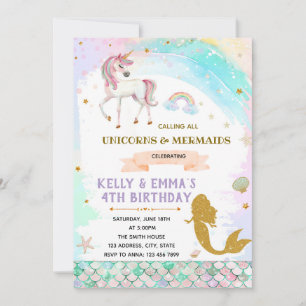 Mermaids und Einhorngeburtstag Einladung