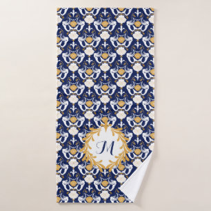 Mermaids und Muscheln Damask Muster Mit Monogramm Badehandtuch