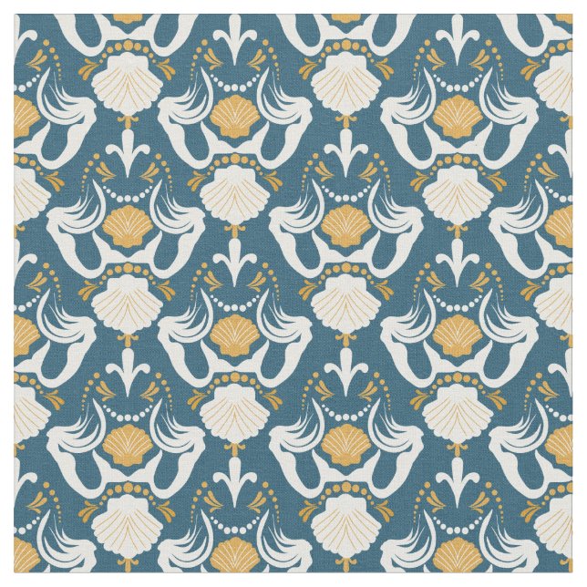 Mermaids und Muscheln-Damask-Muster Stoff (Nahaufnahme)