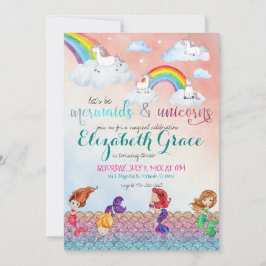 Mermaids, Unicorns und Rainbows-Party Einladungen