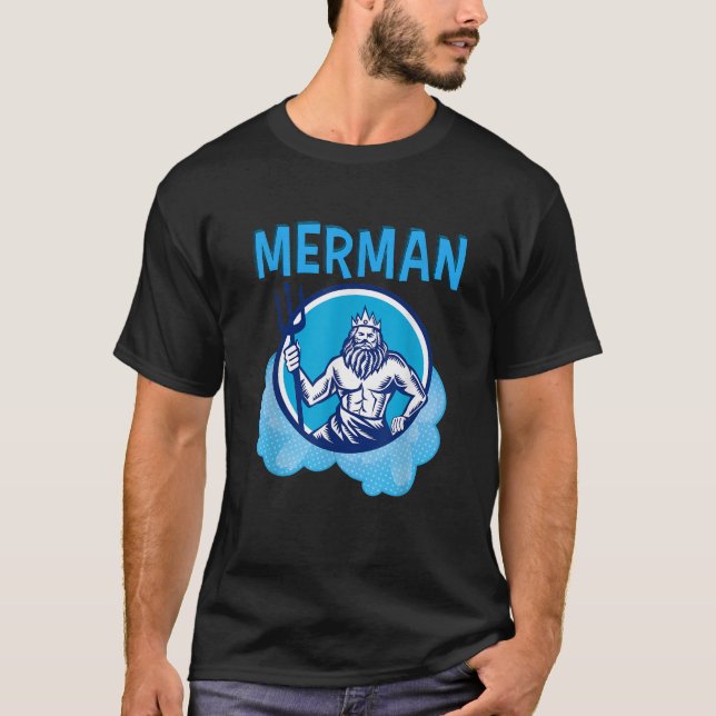 Merman Costume für Männer mit Poseidon-Trident Mer T-Shirt (Vorderseite)