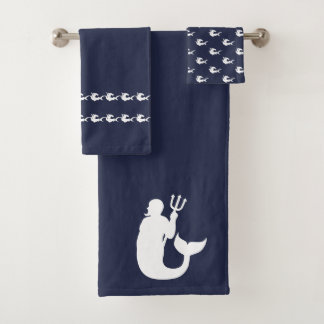 Merman Haie Badezimmer Blau & Weiß Badhandtuch Set
