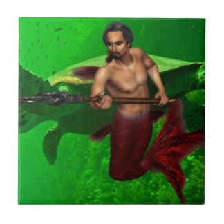 Merman mit Meeresschildkröte-Fliese Fliese