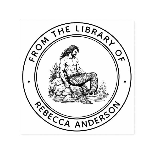 Merman on Rocks Ex Libris Buchzeichen Library Book Permastempel (Design)
