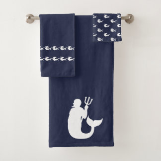 Merman requins Salle de bain bleu et blanc