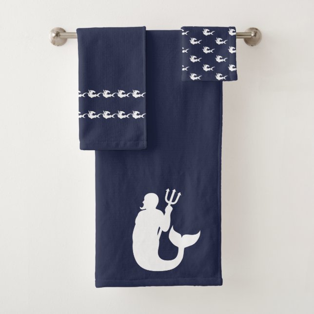 Merman requins Salle de bain bleu et blanc (En situation)