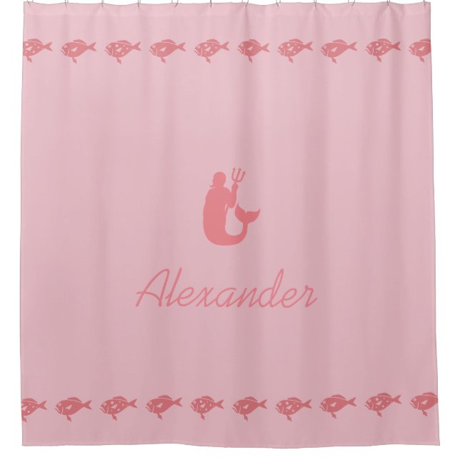 Merman und Fish Pink Maritime Symbole mit Namen Duschvorhang (Vorderseite)
