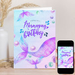 Mermazing Birthday Bright Mermaid Personalisiert Karte<br><div class="desc">Mermazing Geburtstagskarte,  die Sie mit einem Namen und optionalem Gruß innen personalisieren können. An der Vorderseite steht "Ihnen einen erstaunlichen Geburtstag wünschen" in cooler Meerjungstatpografie. Fantasy Mermaid-Design mit Meerjungfrau-Schwänzen,  Splash und Ozeanbläschen in Aquarelltönen in Rosa lila und Türkisblau.</div>