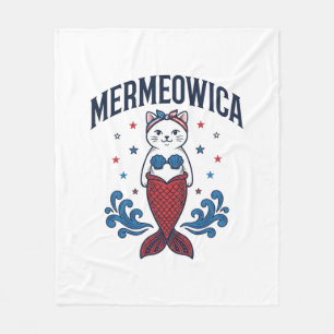 Mermeowica Patriotische Katze Meerjungfrau Shirt D Fleecedecke