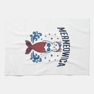 Mermeowica Patriotisches Katze Meerjungfrau Shirt Geschirrtuch