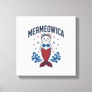 Mermeowica Patriotisches Katze Meerjungfrau Shirt Leinwanddruck
