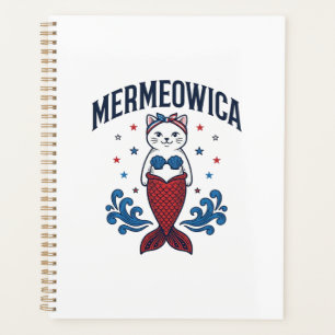 Mermeowica Patriotisches Katze Meerjungfrau Shirt Planer
