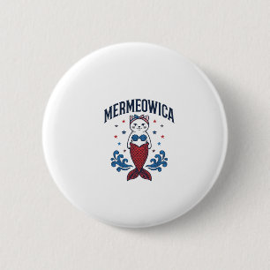 Mermeowica Patriotisches Katzen-Meerjungfrau-Shirt Button