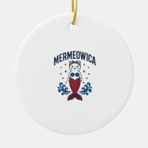 Mermeowica patriotisches Katzen-Meerjungfrau-Shirt Keramik Ornament
