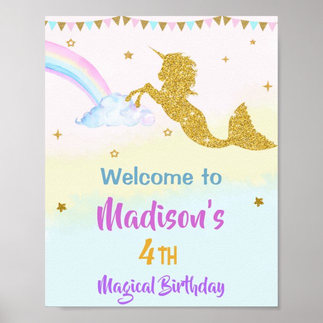 Mermicorn Begrüßungsschild Party Magisches Geburts Poster (Vorne)