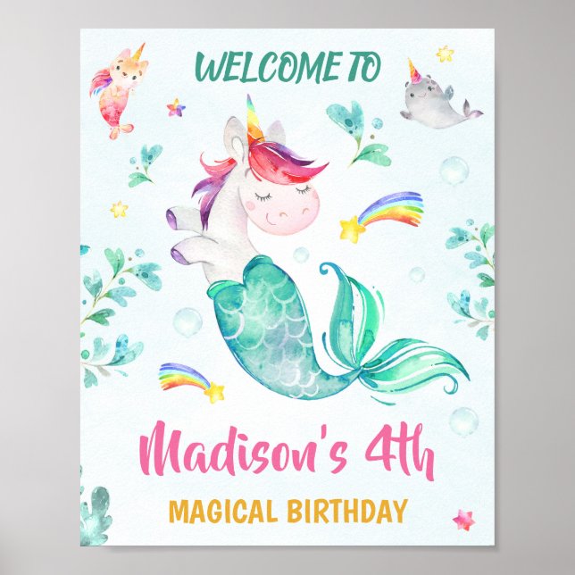 Mermicorn Begrüßungsschild Party Magisches Geburts Poster (Vorne)