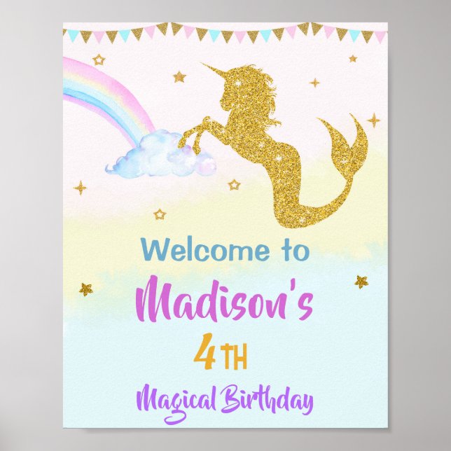 Mermicorn Begrüßungsschild Party Magisches Geburts Poster (Vorne)
