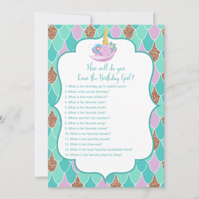 Mermicorn Birthday Girl Game 12x18" Einladung (Vorderseite)