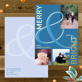 Merre und helle Typografie 3 Foto Blue Gold Folien Feiertagskarte