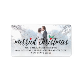 Merried Christmas Holly Mistletoe Foto Address Adressaufkleber