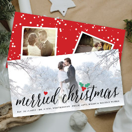 Merried Christmas Holly Mistletoe Foto Wedding Feiertagskarte