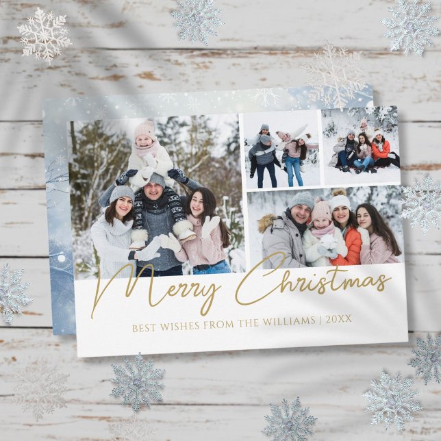 Merrier Christmas Script 4 Foto Weihnachten (Merrier Christmas Script 4 Photo Christmas Holiday Card)