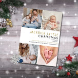 Merrier Little Christmas Foto Geburtserklärung Feiertagskarte<br><div class="desc">Verbringen Sie die Freude an einer besonderen Weihnachtsgeburt mit dieser eleganten,  modernen Geburtsankündigungskarte. Personalisieren Sie die Vorderseite mit Ihren 4 besonderen Fotos,  Babynamen,  Geburtsdaten und Urlaubsnachrichten. Auf der Rückseite sind hübsch fallende Schneeflocken mit Frosthintergrund zu sehen. Entwickelt von Thisisnotme©</div>