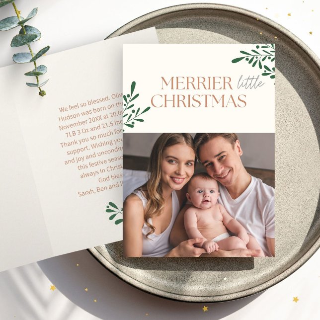 Merrier Little Christmas One Foto Greenery Karte (Von Creator hochgeladen)
