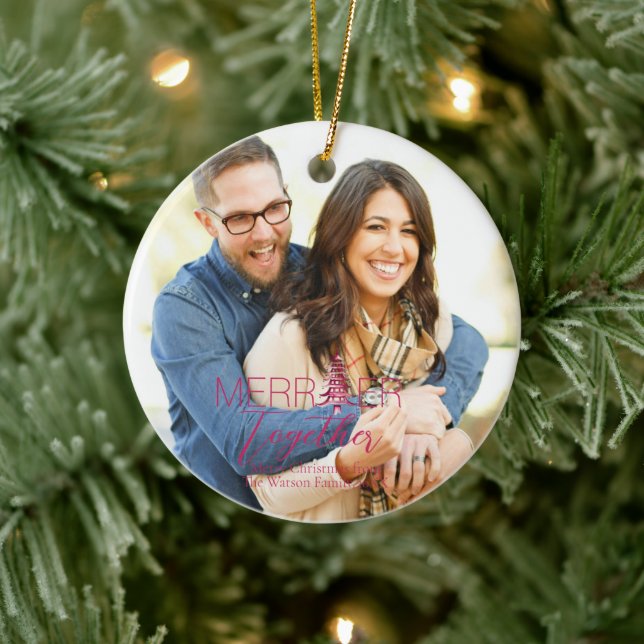 Merrier Together Script Pagoda 1 Foto Weihnachten Keramik Ornament (Baum)