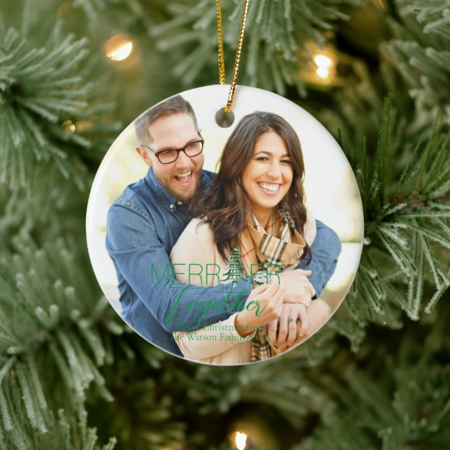 Merrier Together Script Pagoda 1 Foto Weihnachten Keramik Ornament (Baum)
