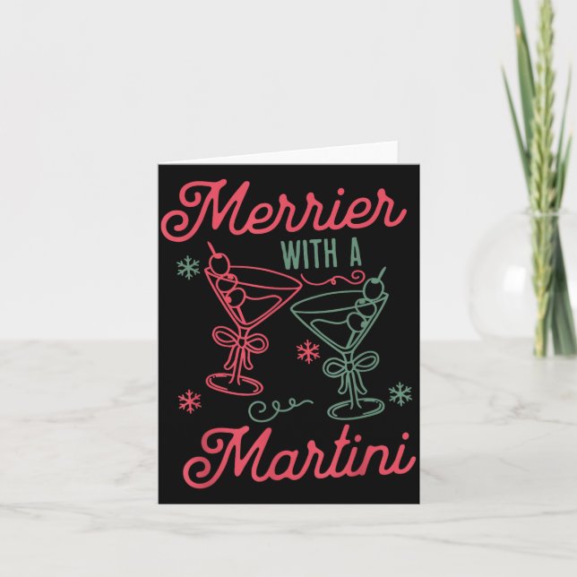 Merrier With A Martini Christmas Tail Xmas Martini Karte (Vorderseite)