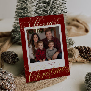 Merriest Christmas Calligraphy Foto Folien Feiertagskarte