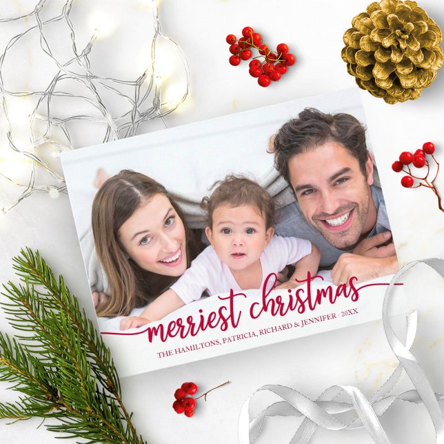 Merriest Christmas Red Calligrafy Full Foto Postkarte (Von Creator hochgeladen)