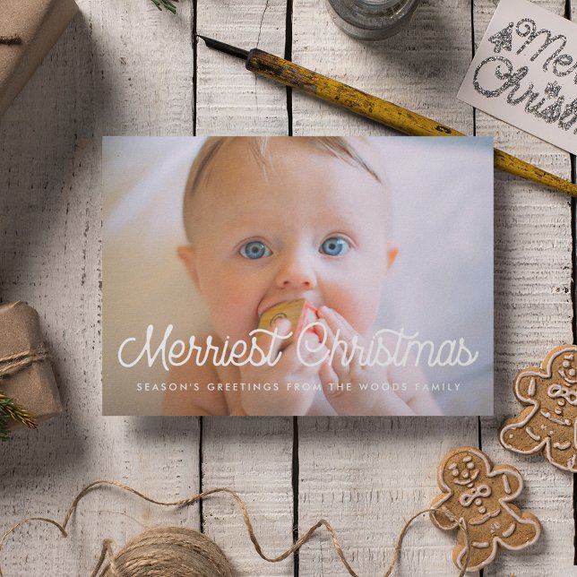 Merriest Christmas Retro-Skriptfamilie Foto Feiertagskarte (Von Creator hochgeladen)