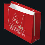 Merriest Christmas Tree Red Holiday Große Geschenktüte<br><div class="desc">Auf diesen großen Geschenktaschen sind die Wörter Frohe Weihnachten in Retro-Vintager Schrift,  ein weißer Skizzenbaum mit Imitaten Goldfolienschmuck und Geschenke zu finden. PASSENDE Artikel in unserer Sammlung.</div>