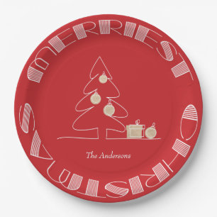 Merriest Christmas Tree Red Pappteller