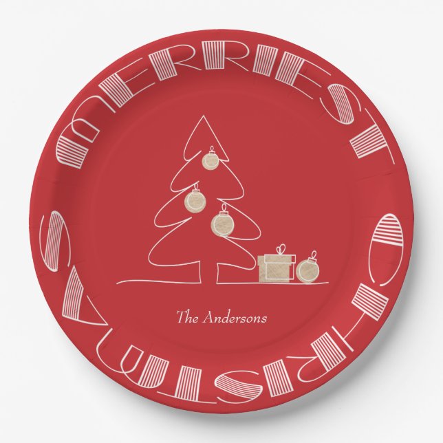 Merriest Christmas Tree Red Pappteller (Vorderseite)