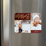 Merriest Imitate Golden Fossil 2 Foto Urlaub Magnet<br><div class="desc">Individuell bedruckte Foto Magnete mit einfachen Vorlagen zur Anpassung. Dieses elegante Design besticht durch ein 2-Foto-Collage-Layout auf einem bordeauxroten Aquarell-Hintergrund. Moderne Kalligraphieskripttext sagt Merriest in Imitaten Goldfolie. Personalisieren Sie es mit Ihren eigenen Bildern, und fügen Sie das Jahr oder einen anderen benutzerdefinierten Text unten. Bitte beachten Sie, dass die Goldfolie...</div>