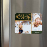 Merriest Imitate Golden Fossil 2 Foto Urlaub Magnet<br><div class="desc">Individuell bedruckte Foto Magnete mit einfachen Vorlagen zur Anpassung. Dieses elegante Design besticht durch ein 2-Foto-Collage-Layout auf grünem Aquarellhintergrund. Moderne Kalligraphieskripttext sagt Merriest in Imitaten Goldfolie. Personalisieren Sie es mit Ihren eigenen Bildern, und fügen Sie das Jahr oder einen anderen benutzerdefinierten Text unten. Bitte beachten Sie, dass die Goldfolie der...</div>