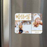 Merriest Imitate Golden Fossil 2 Foto Urlaub Magnet<br><div class="desc">Individuell bedruckte Foto Magnete mit einfachen Vorlagen zur Anpassung. Dieses elegante Design zeichnet sich durch ein 2-Foto-Collage-Layout auf weißem Hintergrund aus. Moderne Kalligraphieskripttext sagt Merriest in Imitaten Goldfolie. Personalisieren Sie es mit Ihren eigenen Bildern, und fügen Sie das Jahr oder einen anderen benutzerdefinierten Text unten. Bitte beachten Sie, dass die...</div>