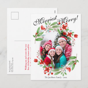 Merriest Red Watercolor Blumenweihnachtsgebäck Fot Feiertagspostkarte