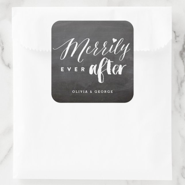Merrily immer nach Chalkboard Urlaub Hochzeit Quadratischer Aufkleber (Tasche)