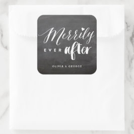 Merrily immer nach Chalkboard Urlaub Hochzeit Quadratischer Aufkleber